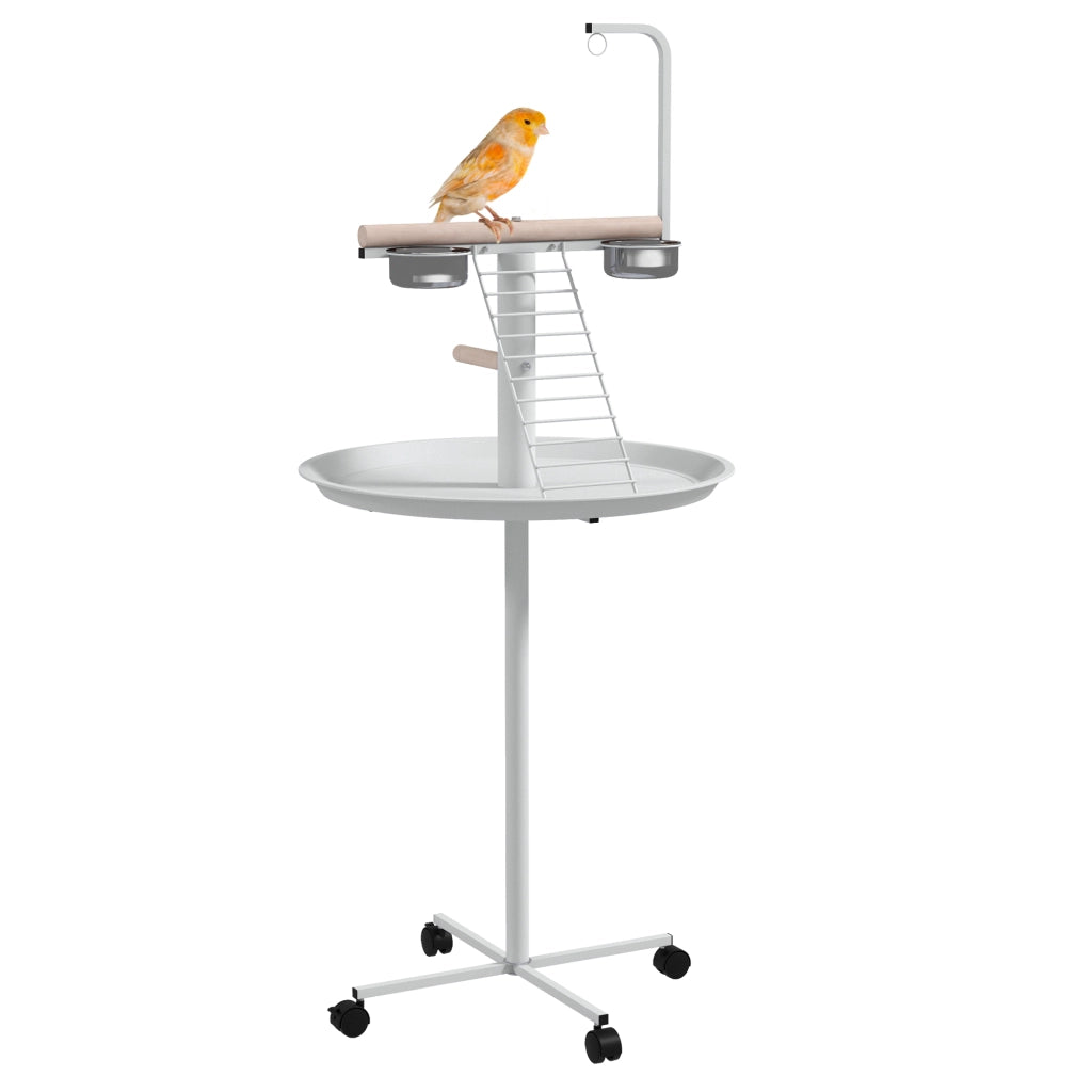 Mangiatoia per uccelli con ruote e posatoio ¨C zephmum ¨C bianco ? 60 x 138H cm