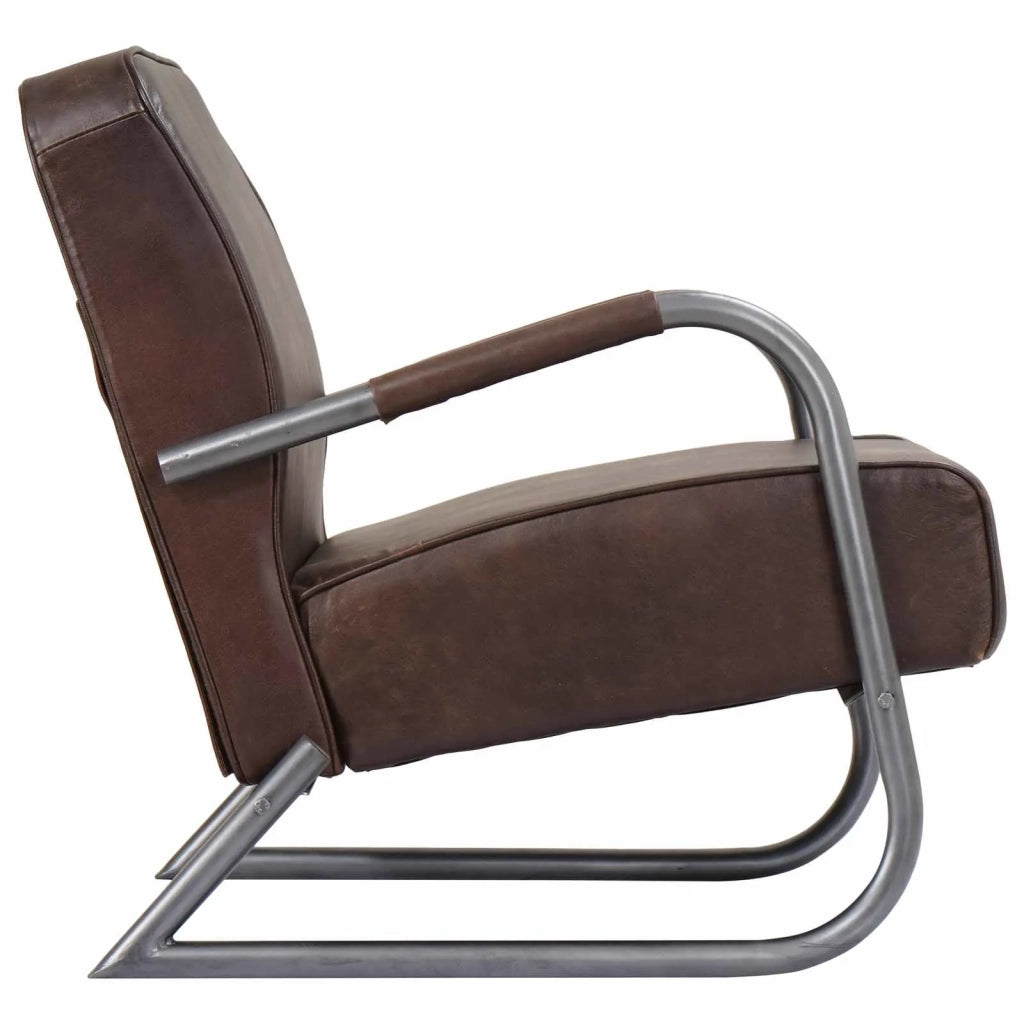 Fauteuil marron cuir véritable