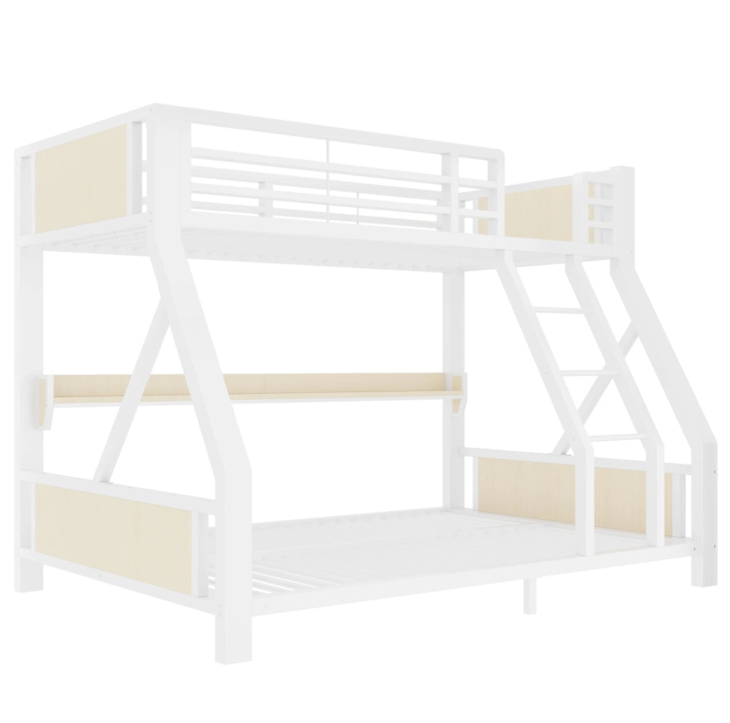 Letto a Castello in Metallo e Legno con LED e Ripiano 90 x 200/140 x 200 cm Bianco - Senza Materasso
