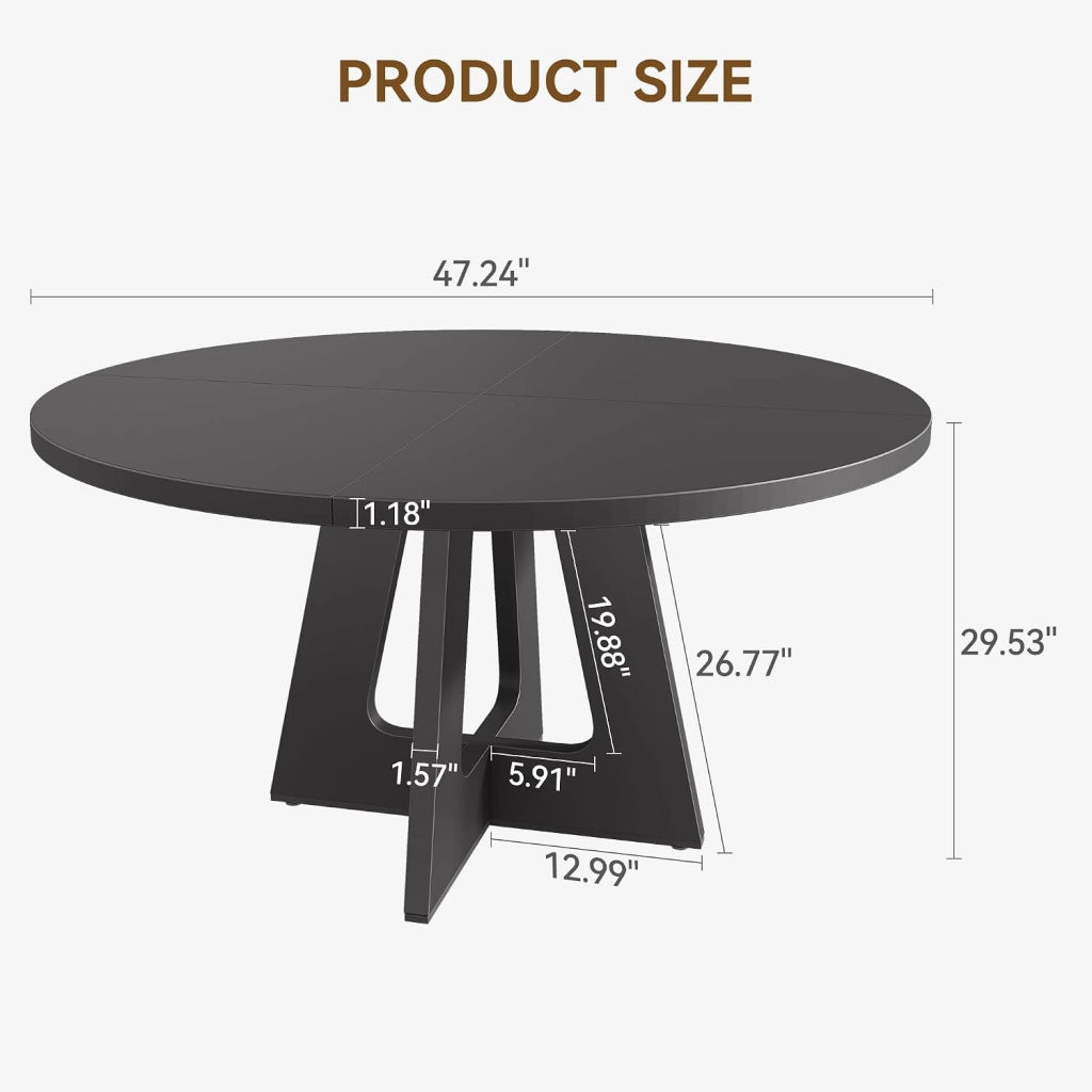 Tavolo da Pranzo Rotondo Rustico 120 cm per 4-6 Persone in Legno e Metallo - Nero