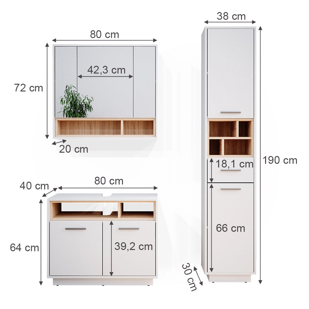 Vicco Set mobili bagno Bianco 3 parti, con colonna