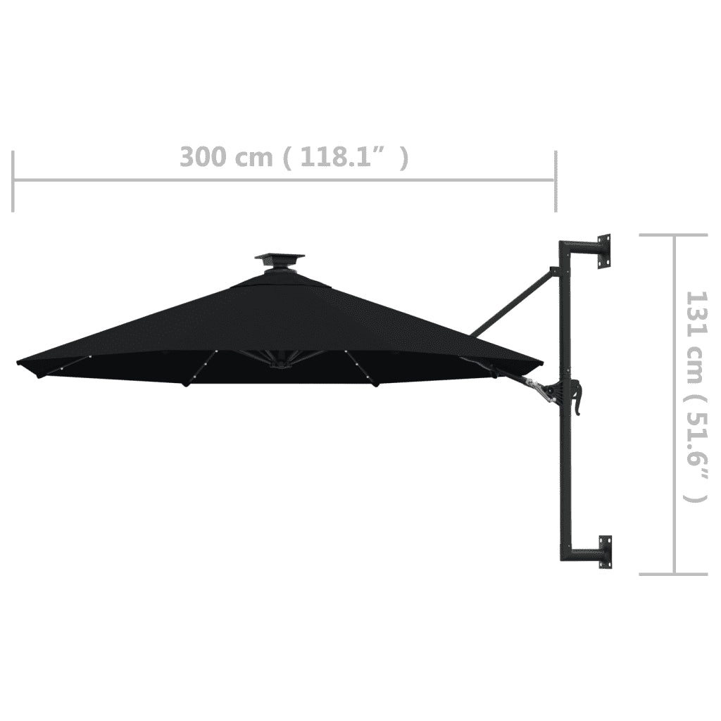 Ombrellone da Giardino-Ombrello da Balcone a Parete con LED 300 cm Nero