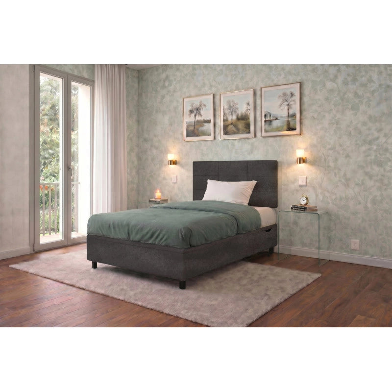 Letto imbottito Singolo 80x190 cm Square - Contenitore,Microfibra,Grigio