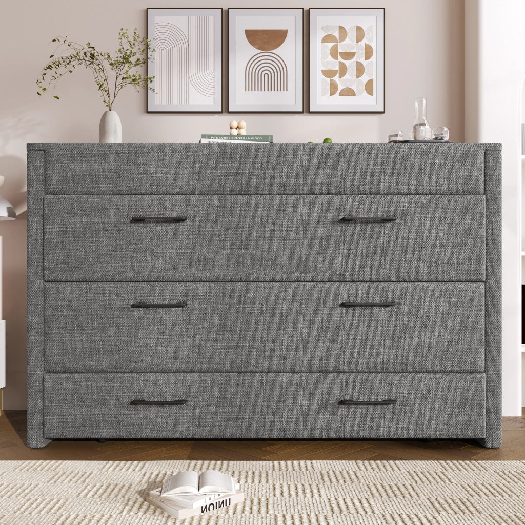 Letto a Scomparsa 140x200 cm in Lino con Cassetto; USB-C e Modulo Contenitore Mobile; Grigio