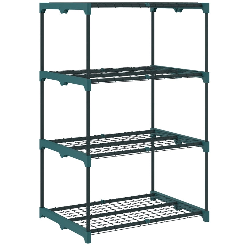Scaffale portapiante a 4 ripiani in acciaio e plastica verde scuro per balcone terrazza e interni 67 × 49 × 105 cm