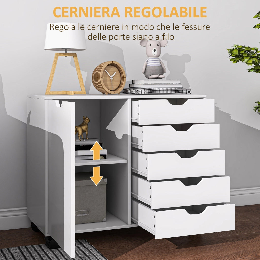 Cassettiera con 5 Cassetti e Ripiano Regolabile ¨C Minimal ¨C Bianco