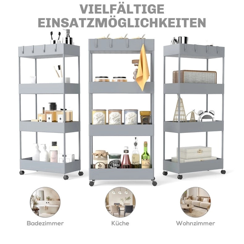 Carrello cucina a 4 ripiani con ruote, grigio