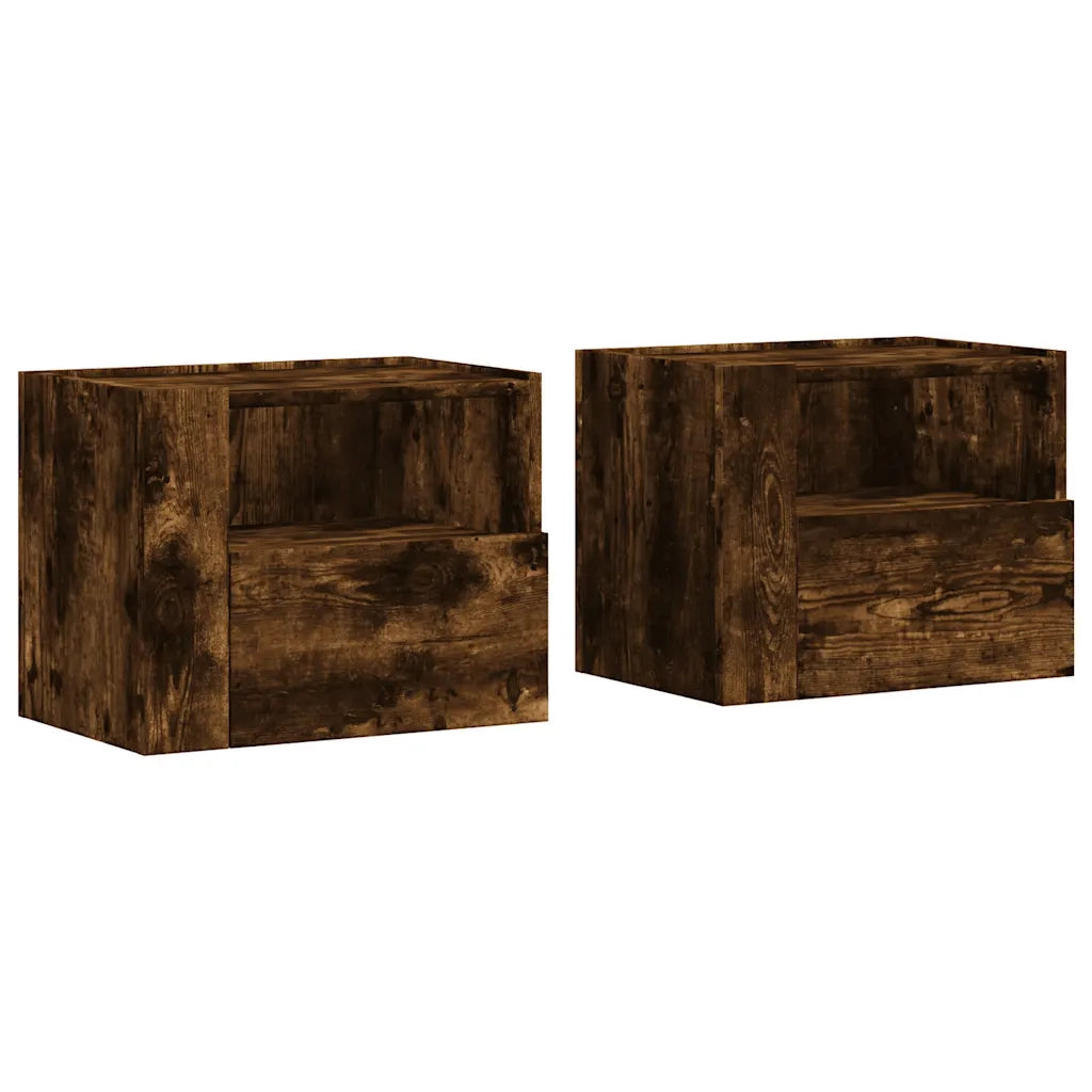 Comodini a Muro 2 pz-Set di 2 Tavolino da notte Rovere Fumo 45x30x35 cm 906308