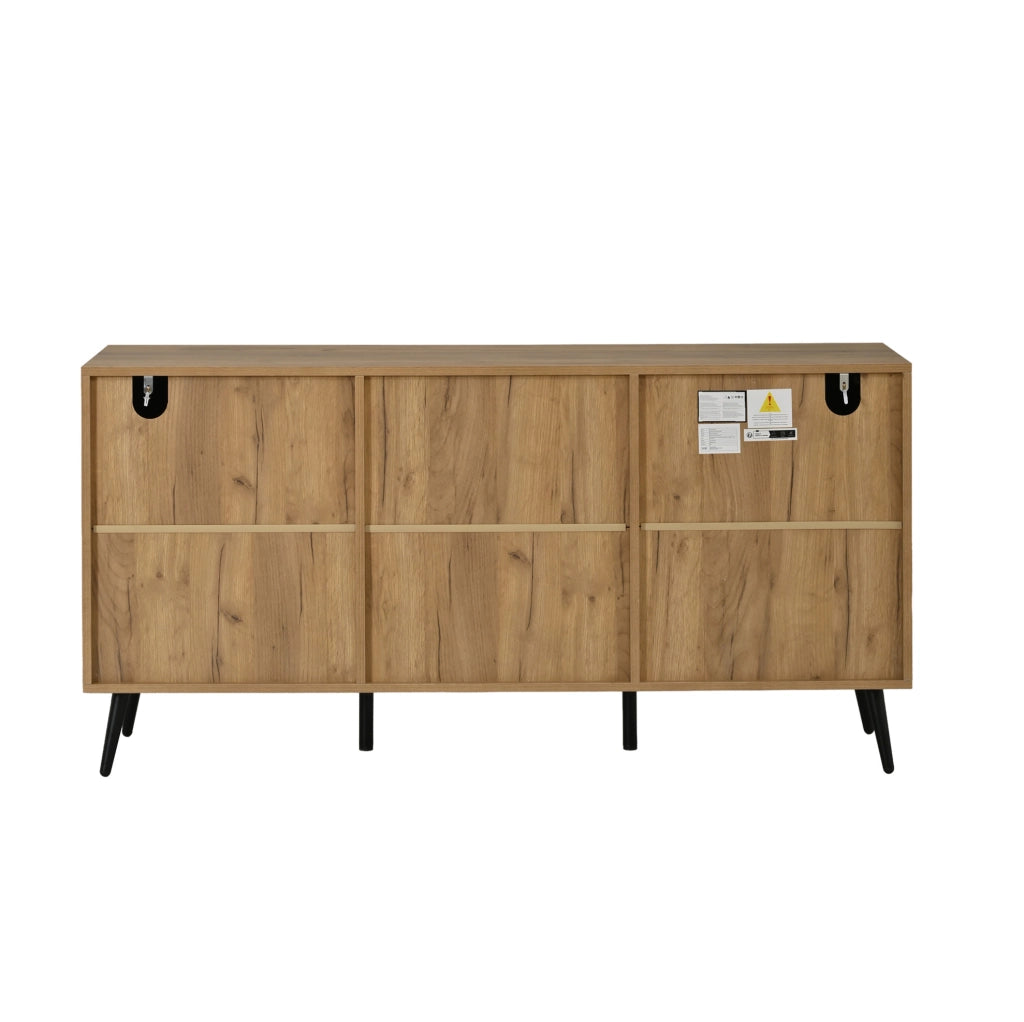 Credenza sideboard 140x35x67 cm con 2 cassetti e 3 ante nero e legno HAVRYA