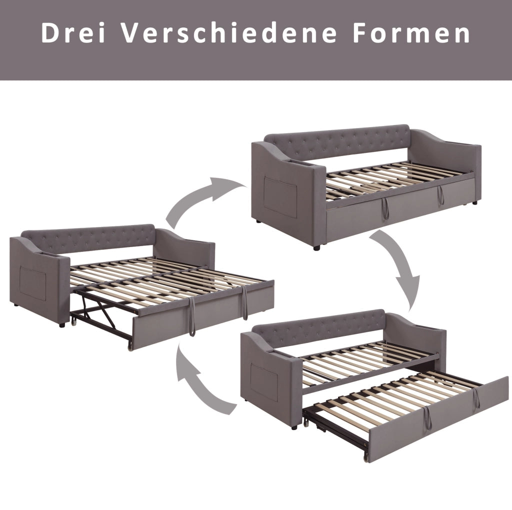 Divano letto imbottito grigio 90 x 190 cm con ricarica e vani