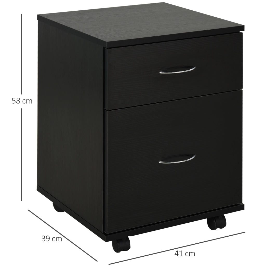 Cassettiera con Ruote ¨C Minimal ¨C Legno Nero, 2 Cassetti