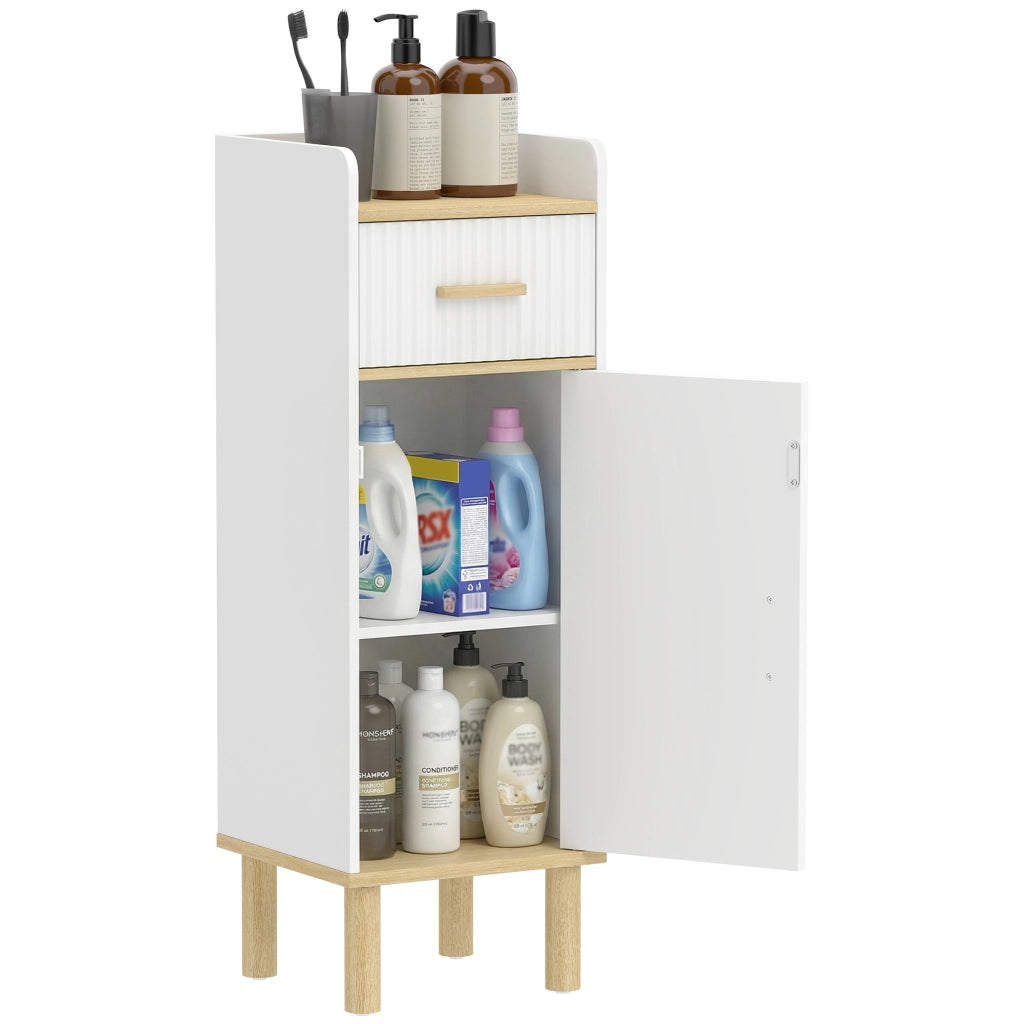 Mobile da Bagno Stretto con Mensola Regolabile Bianco