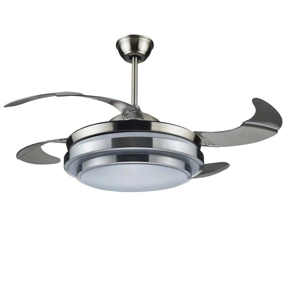 Ventilatore da Soffitto 4 Pale Richiudibili in Metallo con Lampada e Telecomando