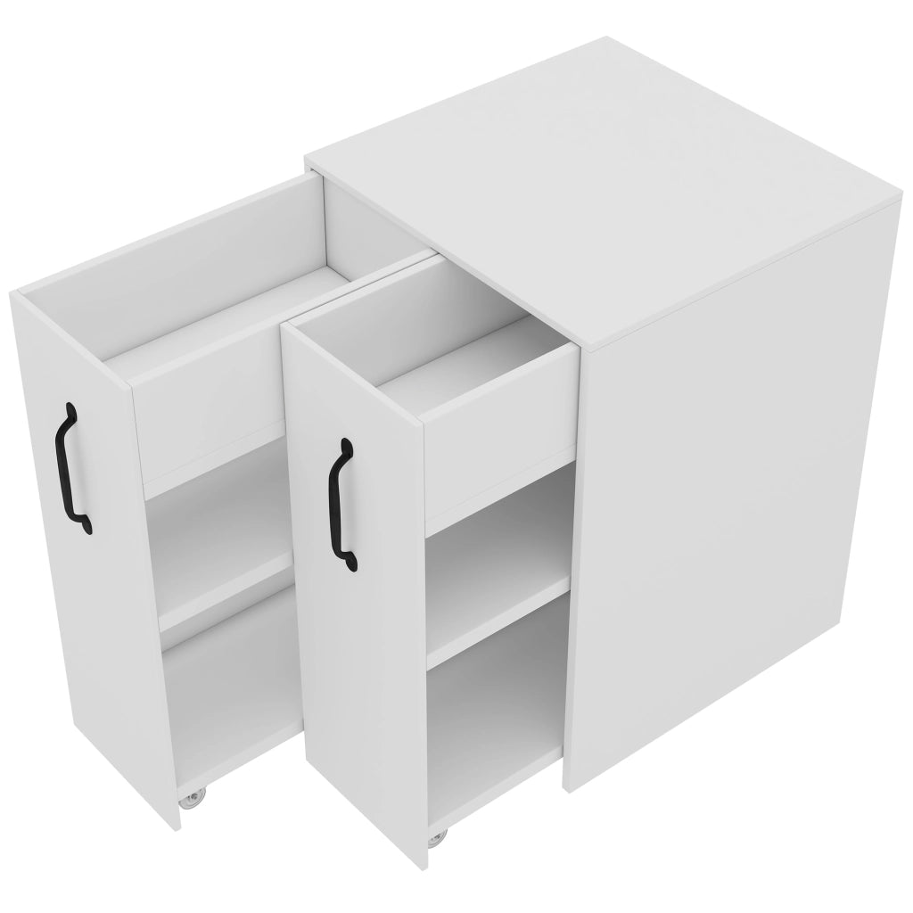 LIBRERIA mobile 52x50x75 cm bianca con ruote, cassetti e ripiani