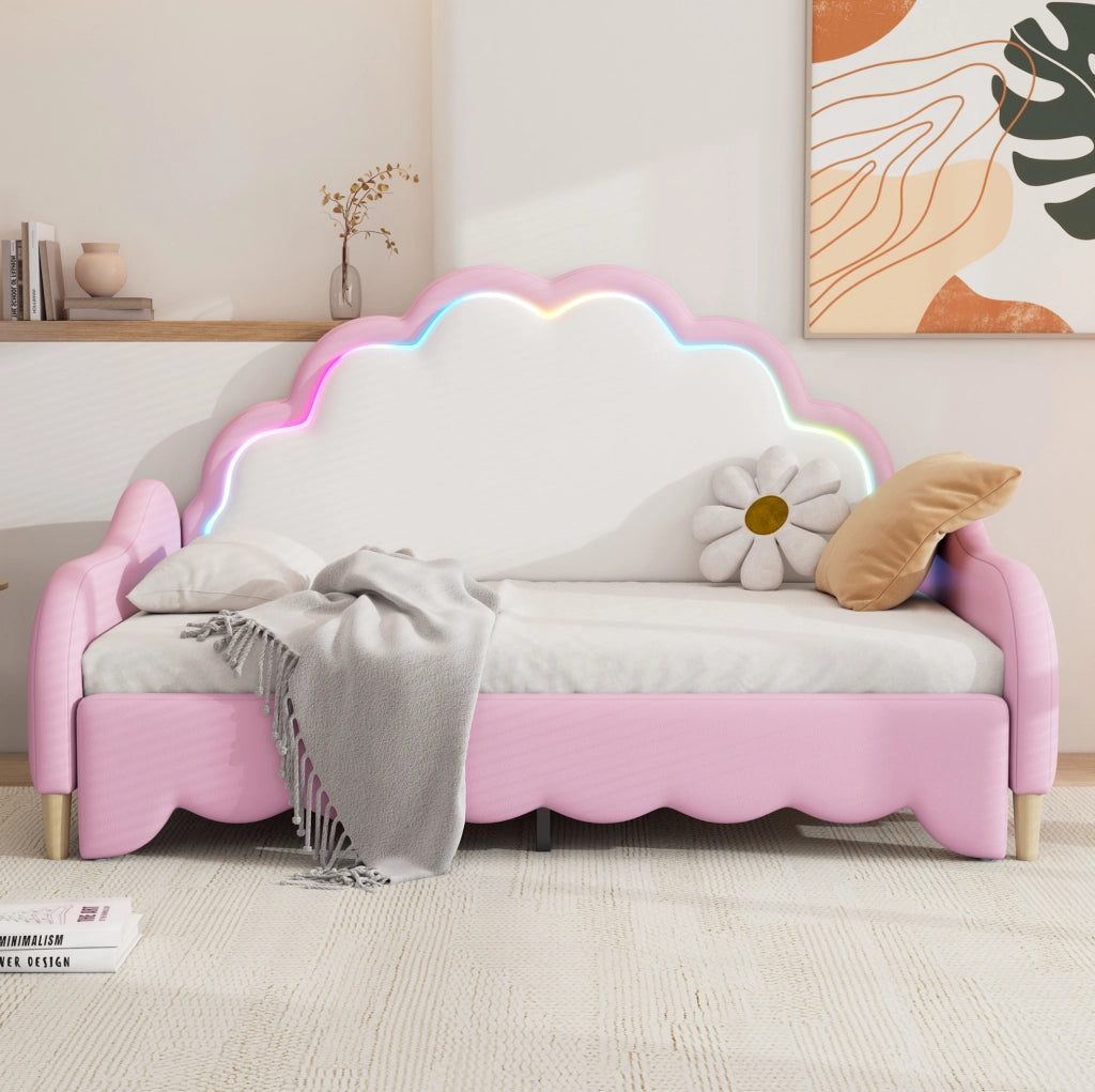 LETTO Divano trasformabile 140x200 cm Rosa in PU con LED