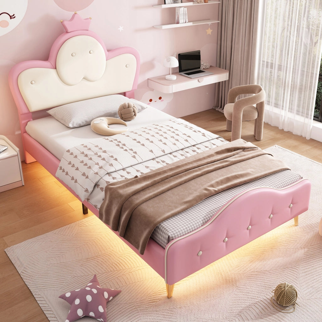 Letto imbottito 90x200 LED - Xylo - Rosa