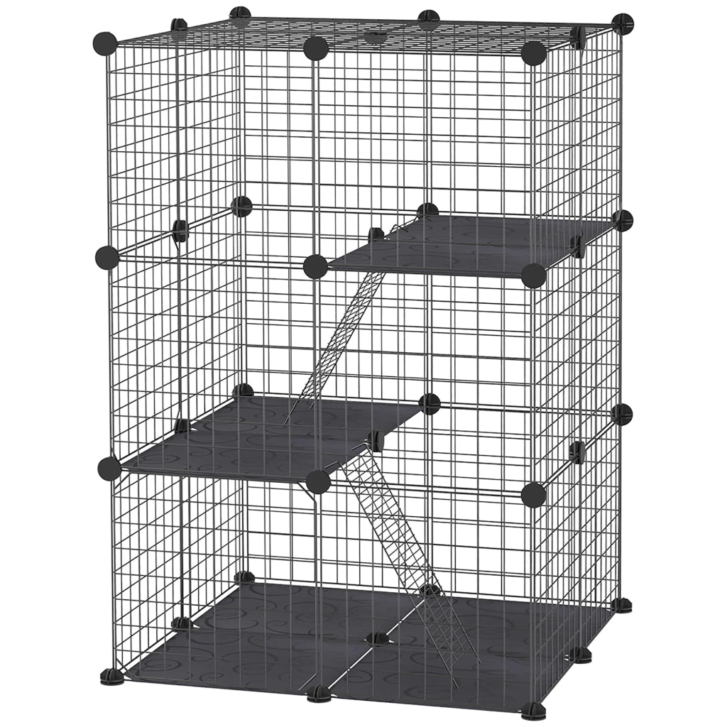 Gabbia per conigli 3 livelli modulabile ¨C zephmum ¨C nero, metallo, 70x70x105