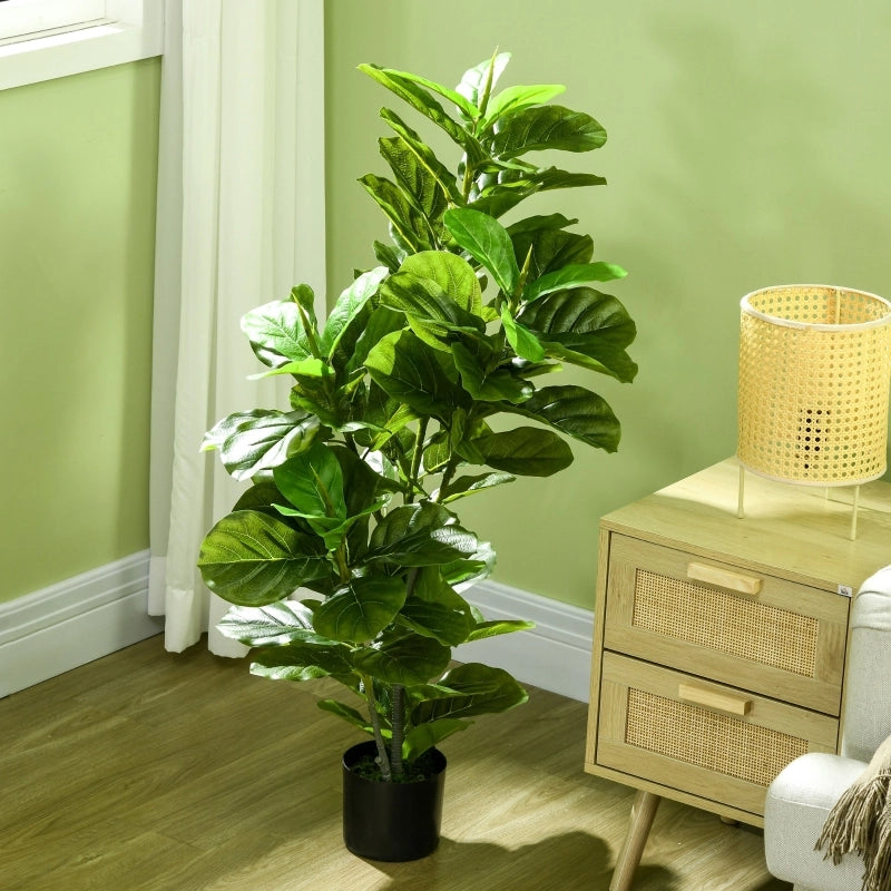 Pianta artificiale di ficus con 90 foglie in plastica PEVA; vaso in cemento; verde; alta 110 cm; per interni ed esterni