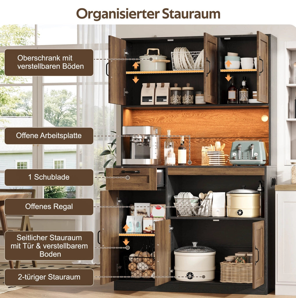 ARMADIO da cucina con LED RGB e prese 110x40x180 cm MDF Naturale/Nero