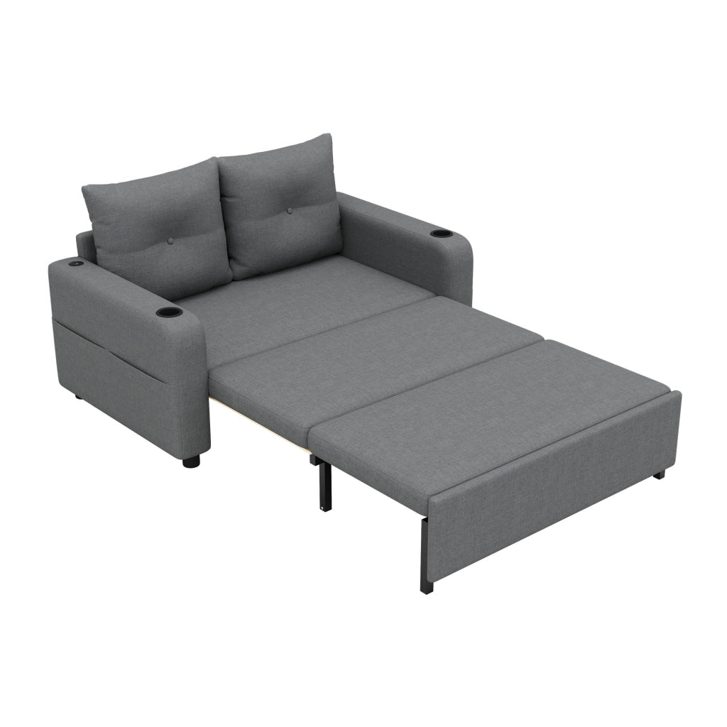 Divano letto estraibile 3 in 1 131x81x94 cm con USB-C in tessuto grigio