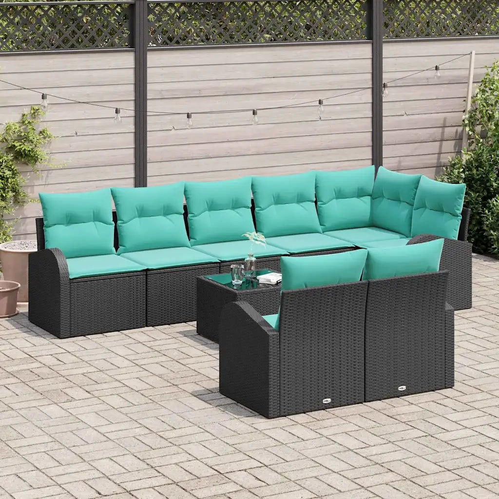 Set Divano da Giardino 9 pcs Nero e Turchese polyrattan 3354775