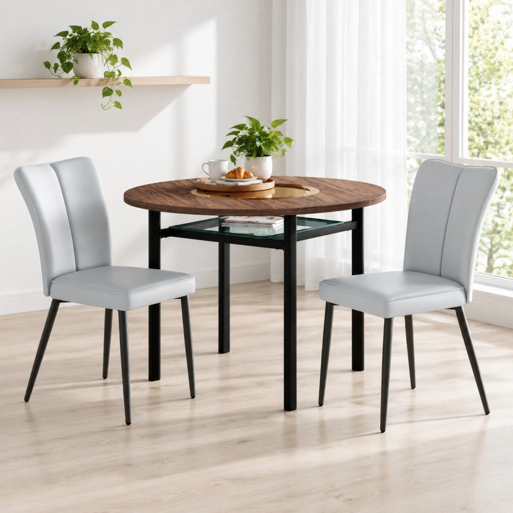 Set tavolo da pranzo rotondo Ø100 cm con sedie in PU grigio chiaro HOMVRA