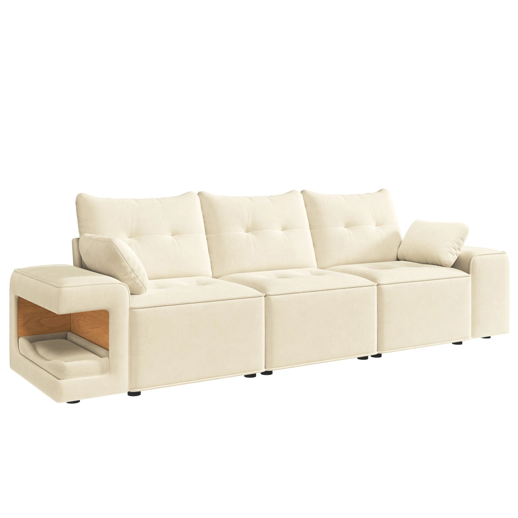 Divano modulare 3 posti con contenitori e nicchie per animali in velluto beige