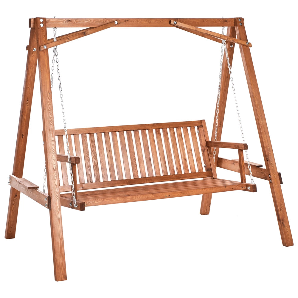 Dondolo da giardino marrone in legno di larice per patio in stile rustico indipendente