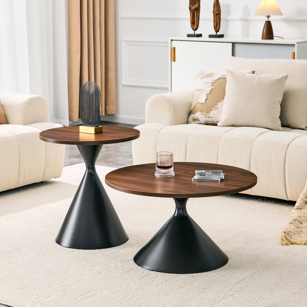 TAVOLINO DA CAFFÈ Set da 2 pezzi Ø70/50 cm Nocciola e nero