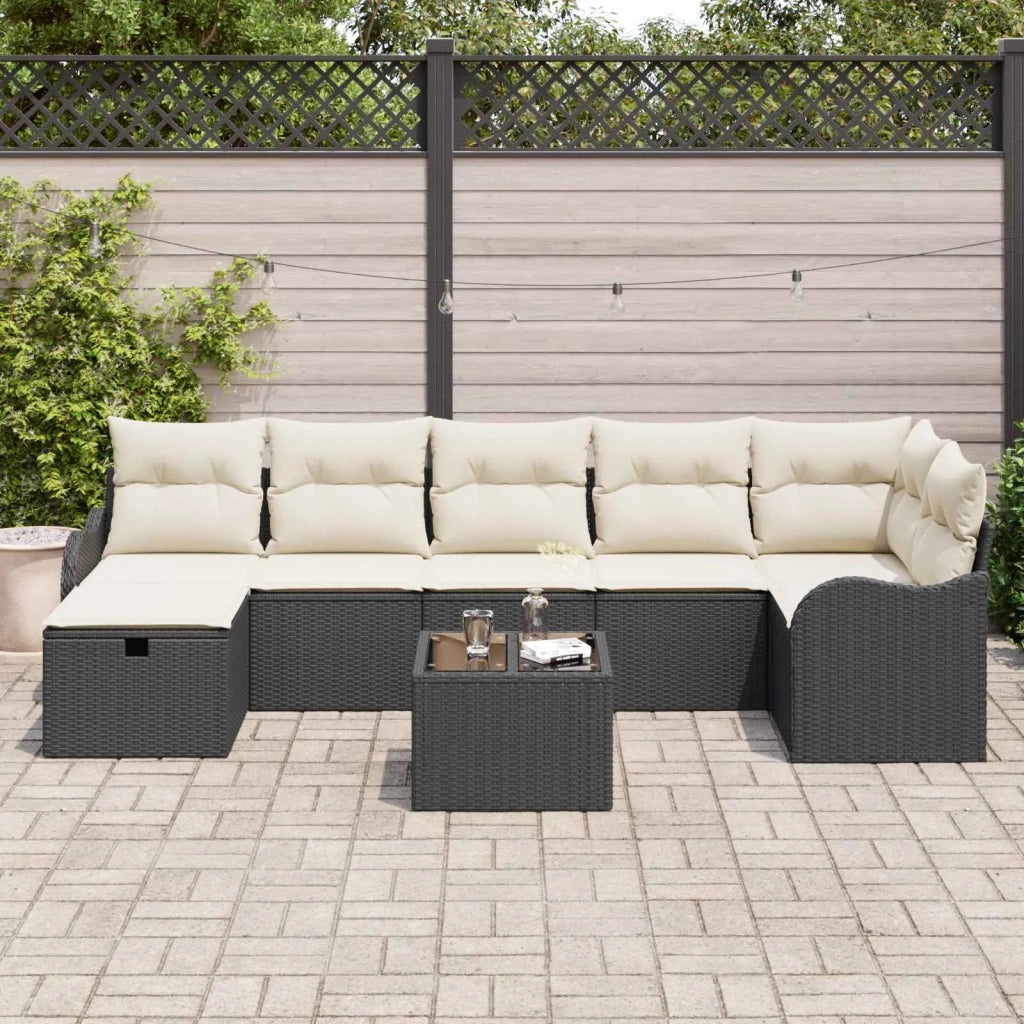 Set di divani con cuscino 8 pcs Nero e Crema polyrattan