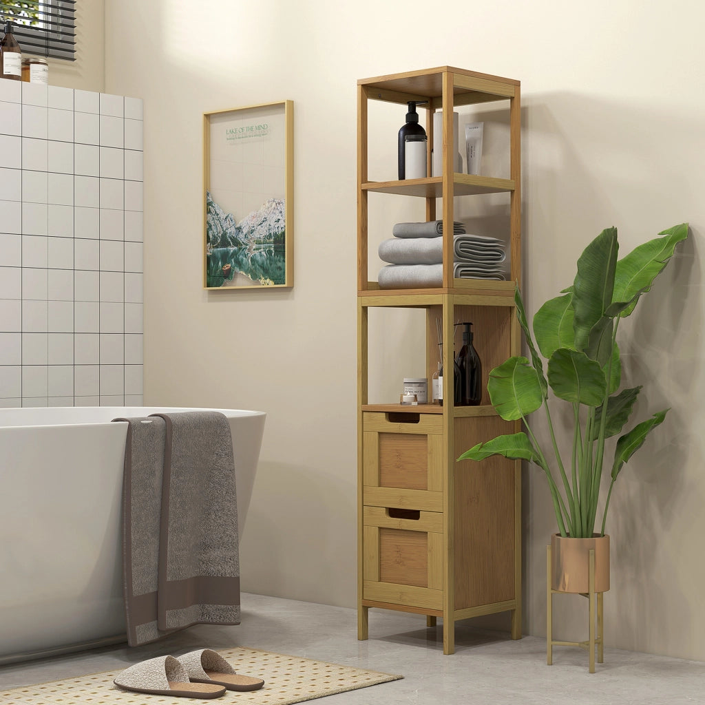 Armadietto per Bagno con Ripiani e Cassetti ¨C zephmum ¨C 30x30x144 cm