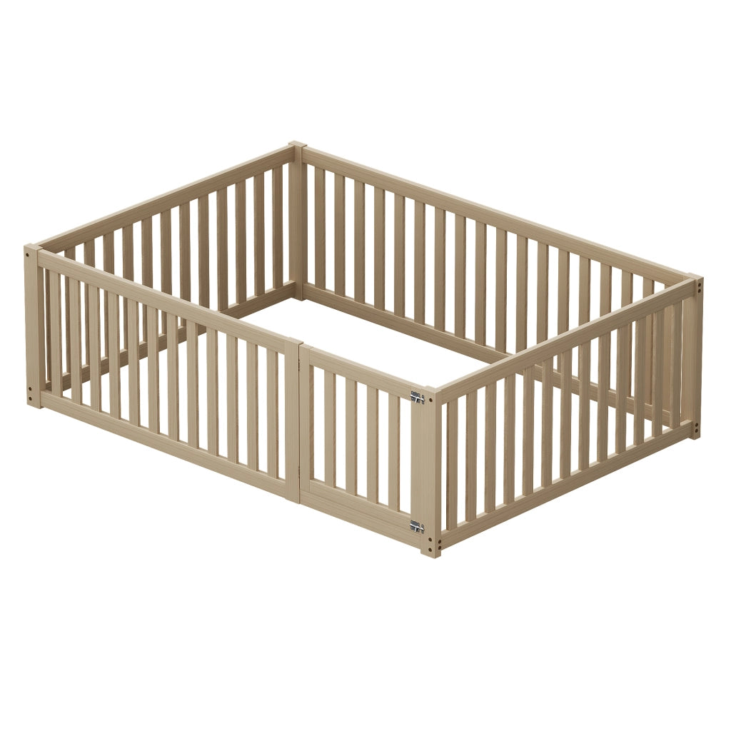 Letto a pavimento 140x200 con recinzione e porta; naturale