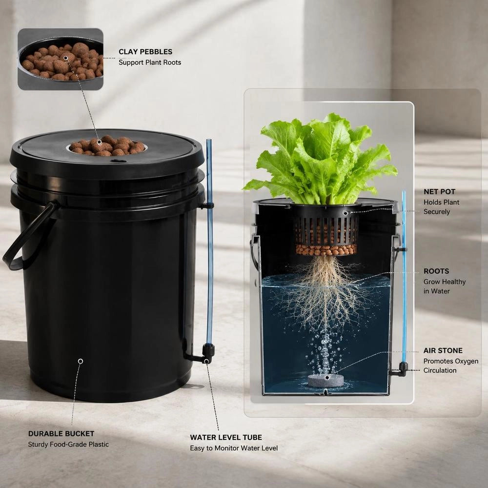 DWC Hydroponics Grow System, Hydroponic Growing System, Deep Water Culture 5-Gallon 8 Buckets, DWC System With Air Pump, Air Stones And Water Level Indicator For Leafy Greens