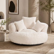 Poltrona sacco in velluto a coste con schienale alto e braccioli; beige; 108x108x52 cm