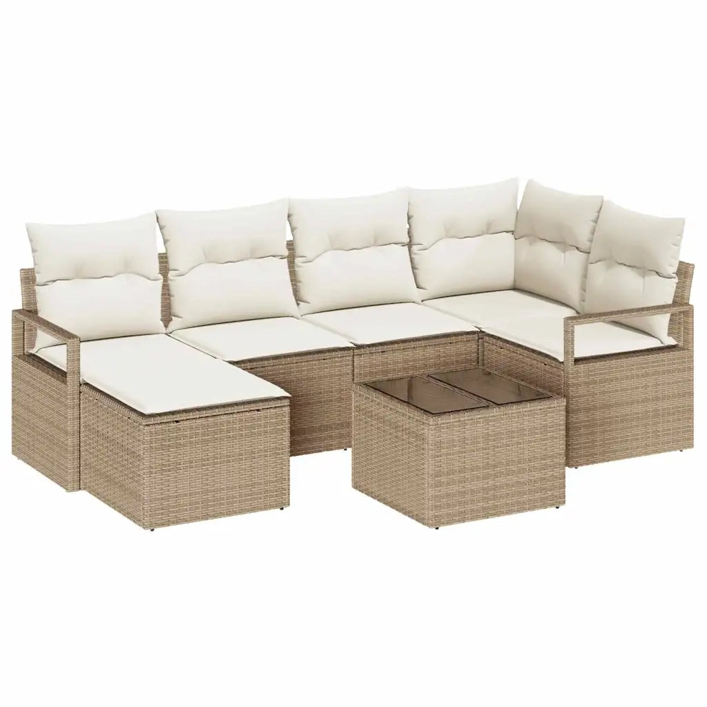 Set di divani con cuscino 7 pcs Beige e Crema polyrattan