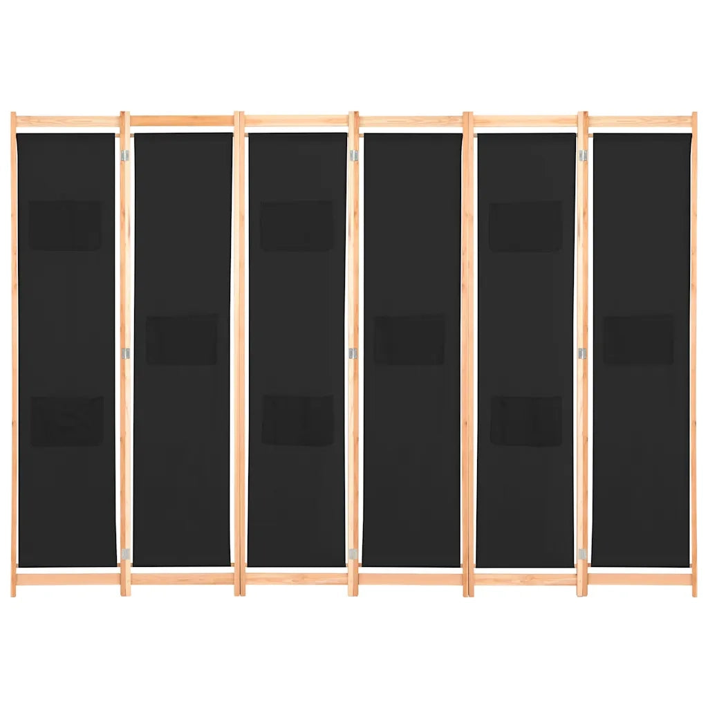 Divisorio a 6 Pannelli-Set di 6 pannelli Paravento Nero 240x170x4 cm in Tessuto