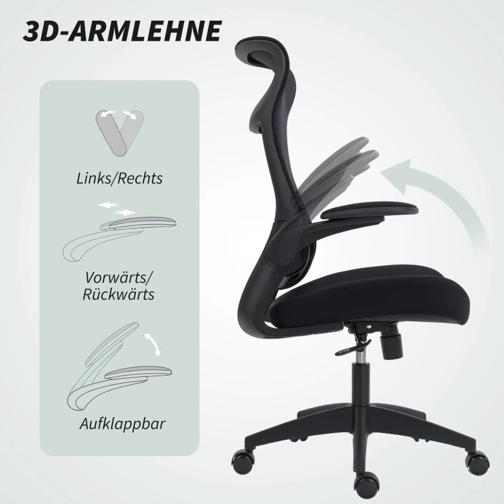 Sedia da Ufficio Ergonomica con Braccioli 3D ¨C Xylo ¨C Schienale in Rete Nero