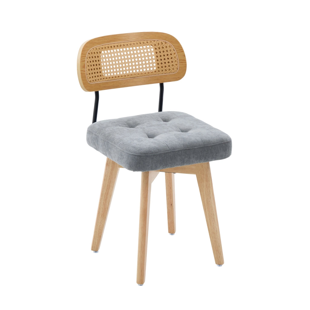 Desviae Set di 2 sedie da pranzo girevoli a 360° con schienale in rattan intrecciato e seduta in ciniglia grigia
