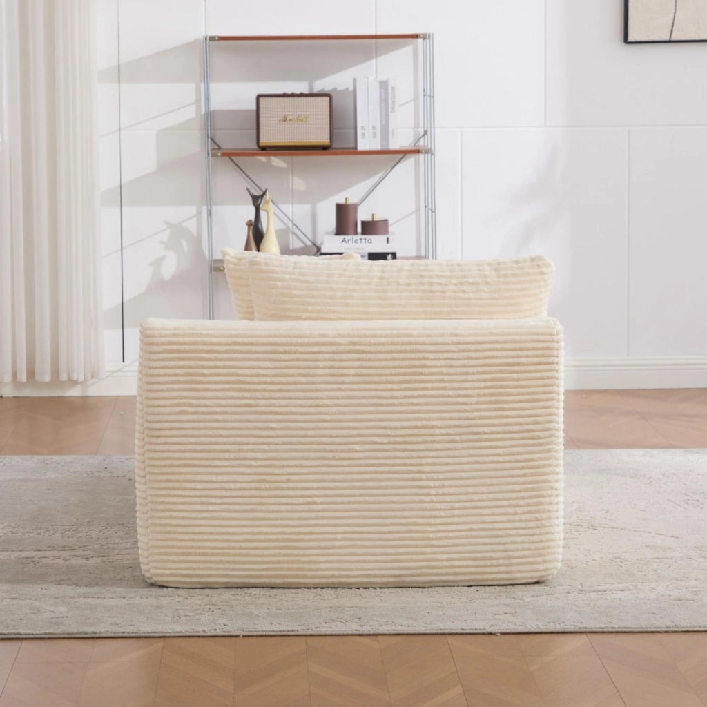 Divano compatto, divano modulare, tessuto chenille, schiuma ad alta elasticità 30D, base antiscivolo, 1 posto, bianco avorio