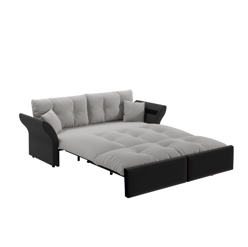 Divano letto estraibile 3-in-1 Queen size 190 cm in velluto grigio chiaro con due cuscini