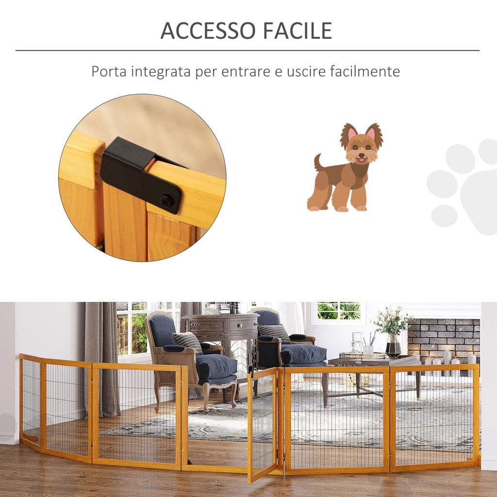 Recinto per Cani Pieghevole in Legno e Acciaio - Xylo - 6 Pannelli, 432x36x70cm