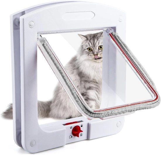 Porta per Animali 4 Vie con Magnetismi per Porta Facile da Installare Porta per Animali da Esterno Silenziosa per Porta in Muratura/Porta in Legno/Porta in PVC 21,6 x 21,8 cm (Bianco)