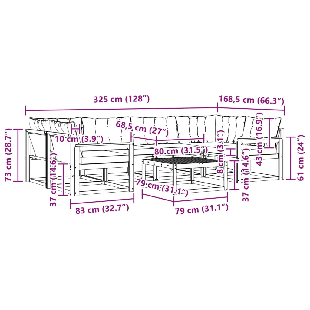 Set di divani da esterno 7 pz Bianco e Nero 3388462