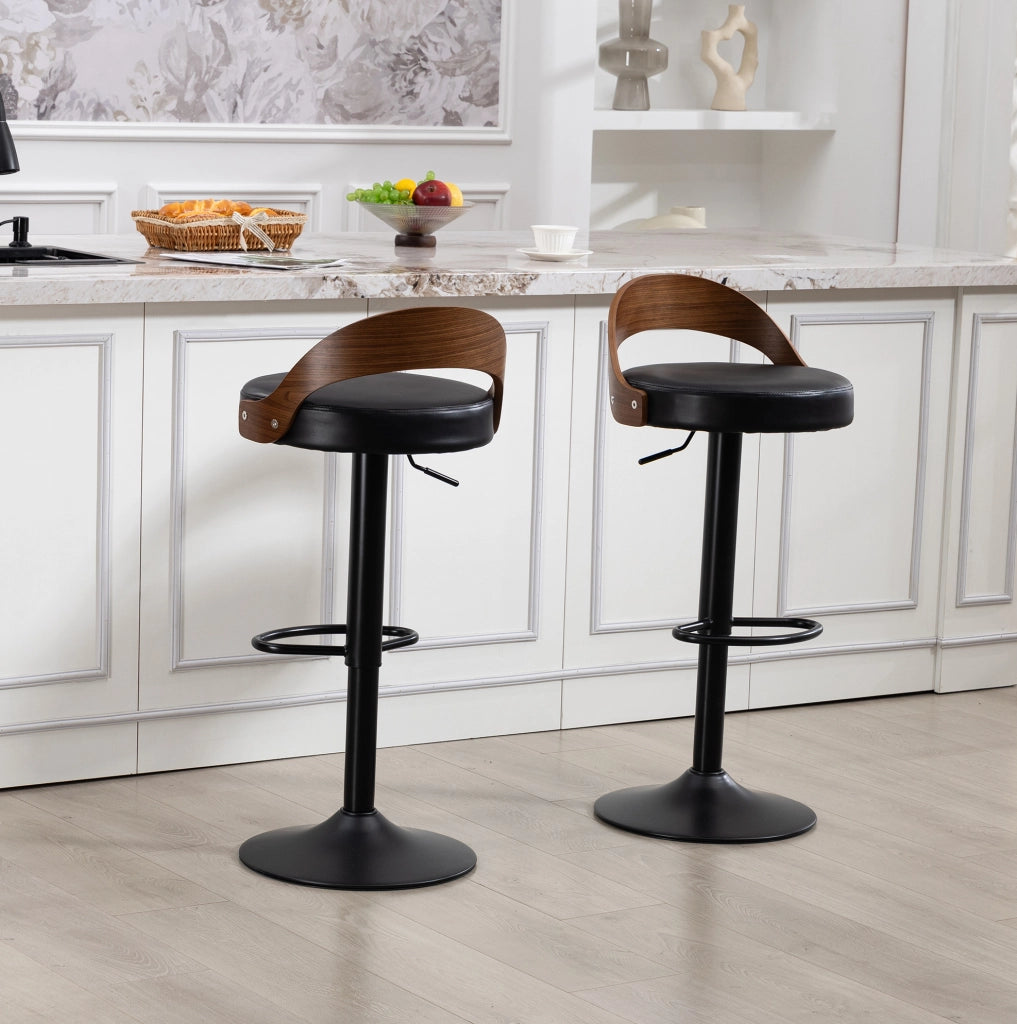 Set 2 sgabelli da bar girevoli regolabili 62-83 cm in PU e metallo; neri