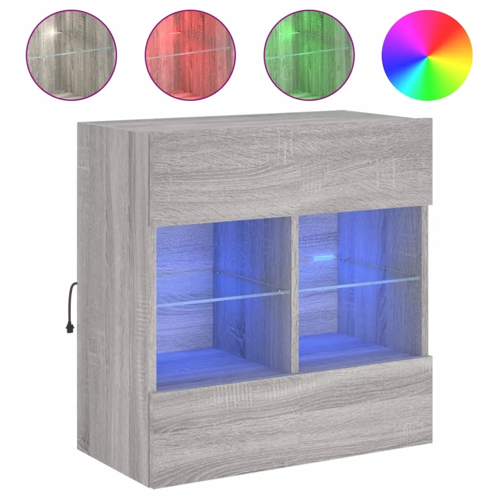Mobile TV a Parete con Luci LED Grigio Sonoma 58,5x30x60,5 cm 837097
