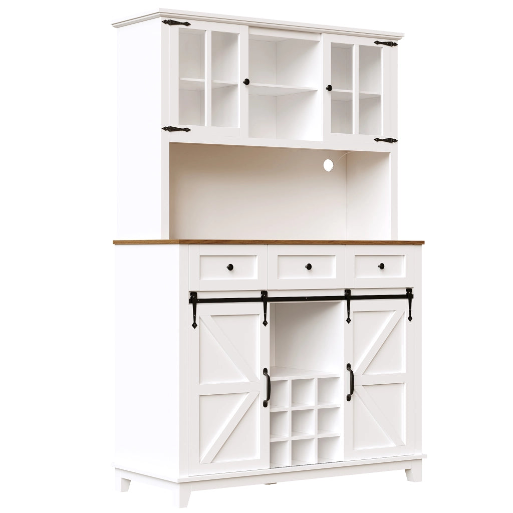 Credenza alta da cucina 105x38,4x180 cm in MDF bianco con LED, ante scorrevoli e ripiani regolabili