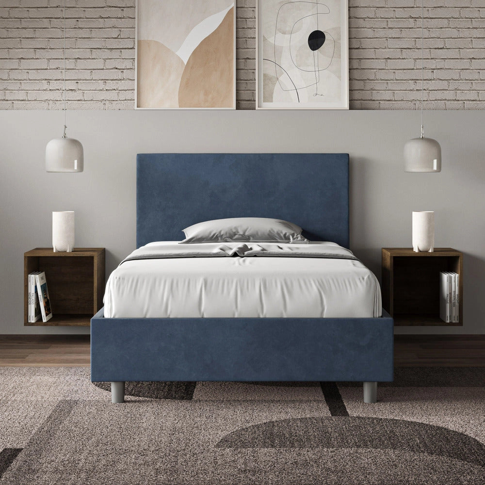 Letto 1 Piazza e Mezzo 120x210 cm con Rete e Contenitore Adele Blu