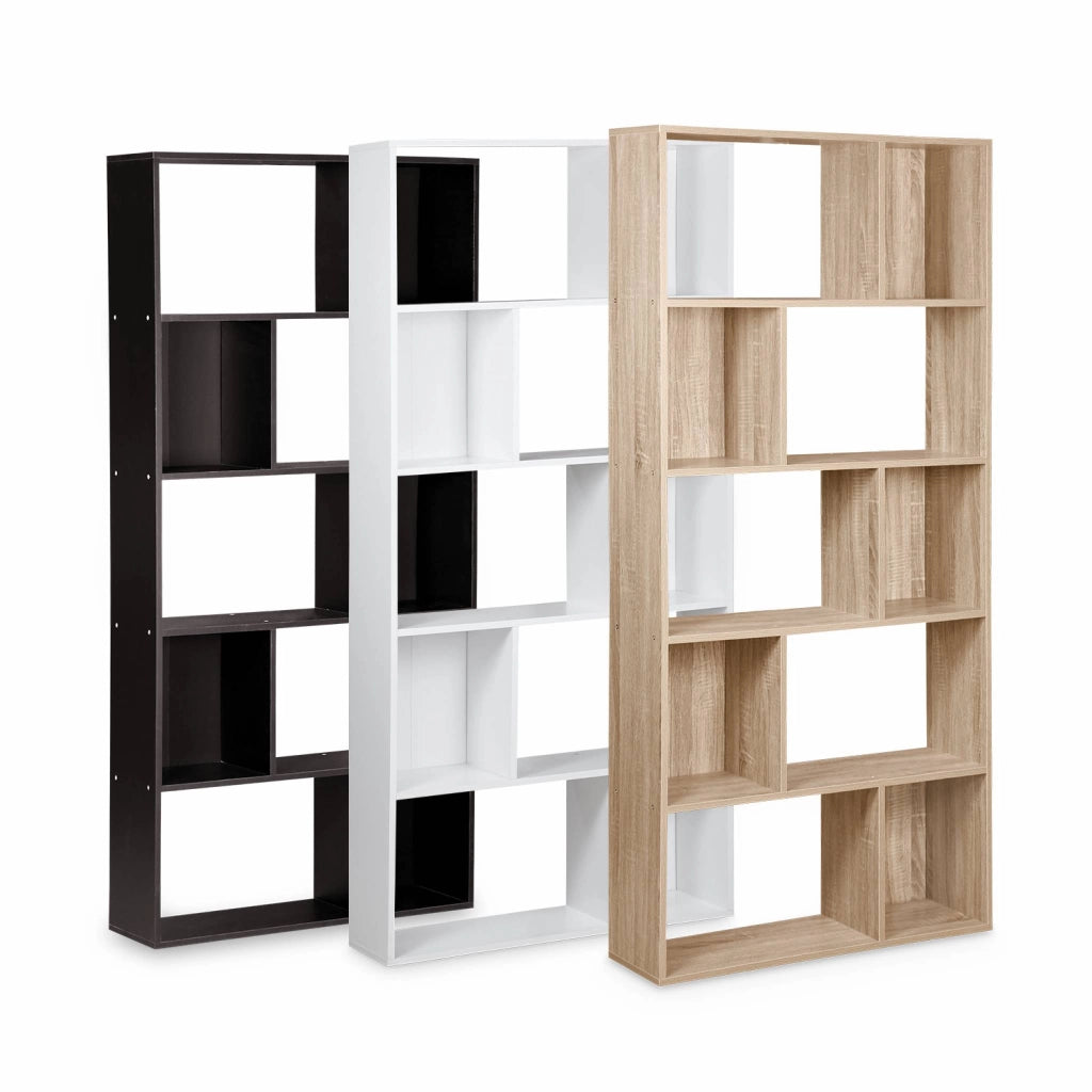 Libreria a 5 ripiani con 10 vani, bianco