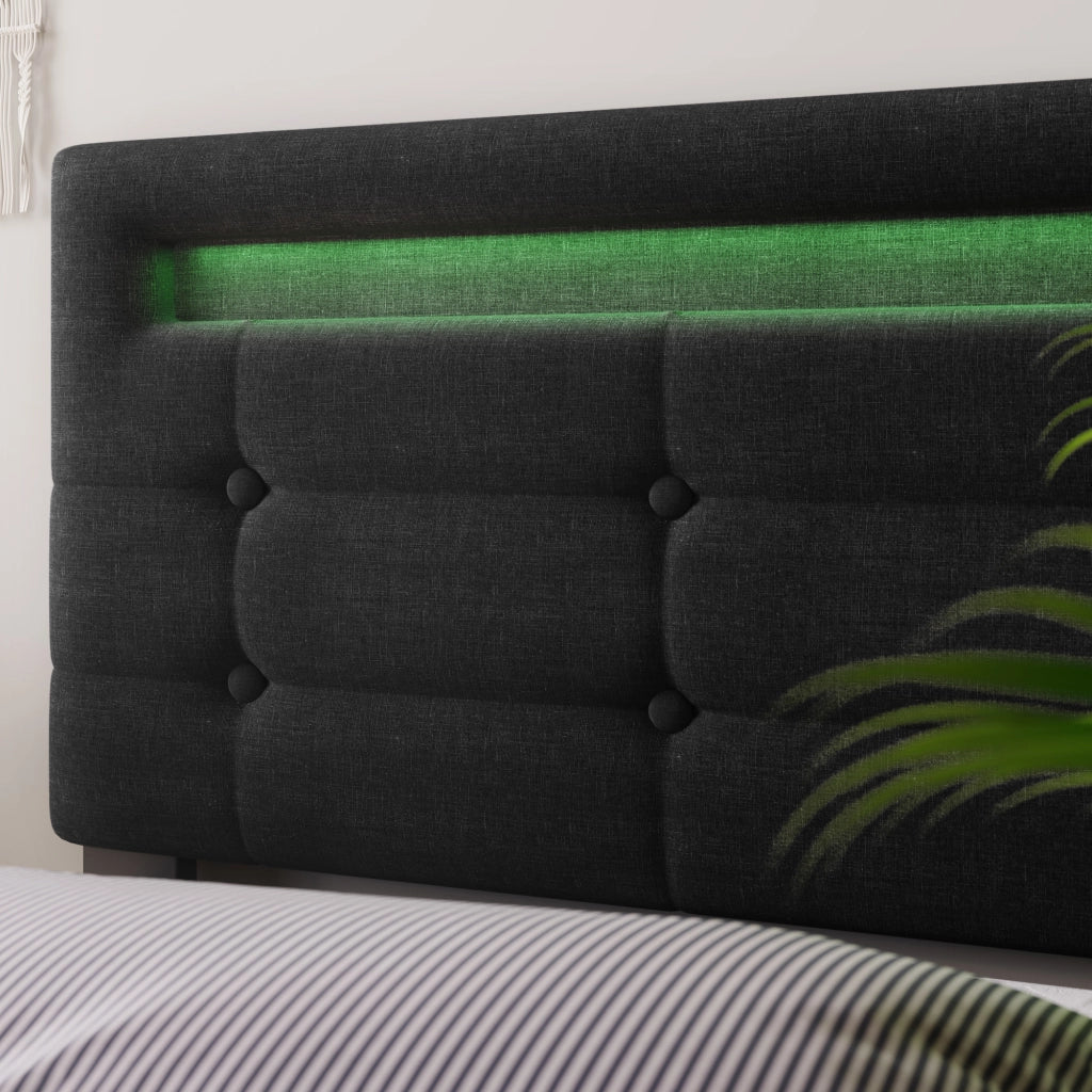 Letto matrimoniale 140 × 200 cm 2 posti con LED, 4 cassetti e testiera regolabile, senza materasso, nero