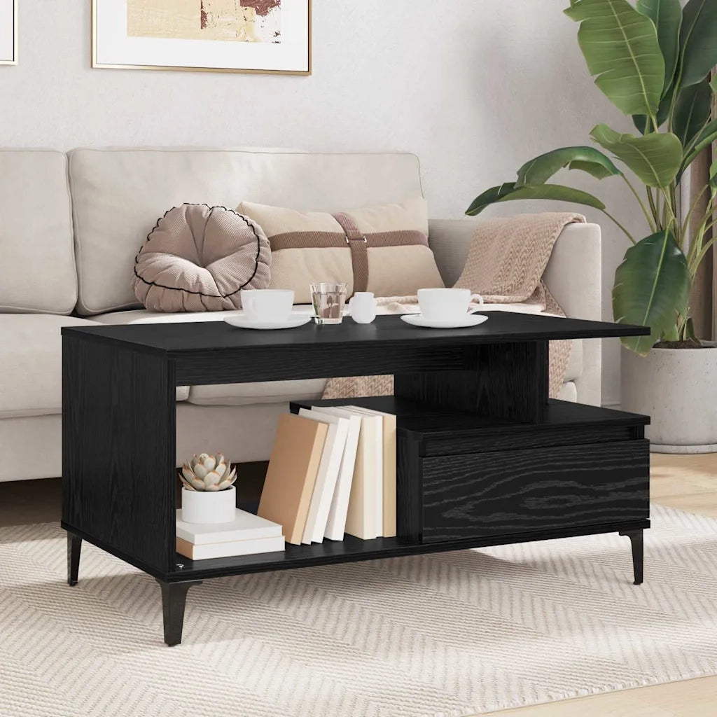 Tavolino da salotto con cassetto Rovere Nero 90 x 49 x 45 cm 881053